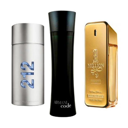 Combo de 3 perfumes 212 Men NYC, Paco Rabanne One Milion, Armani Code Homme 100ml